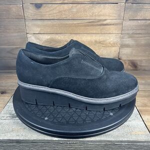 Clarks Womens Size 8.5 Airabell Sky Platform Loafer Pebble Suede Black Shoes